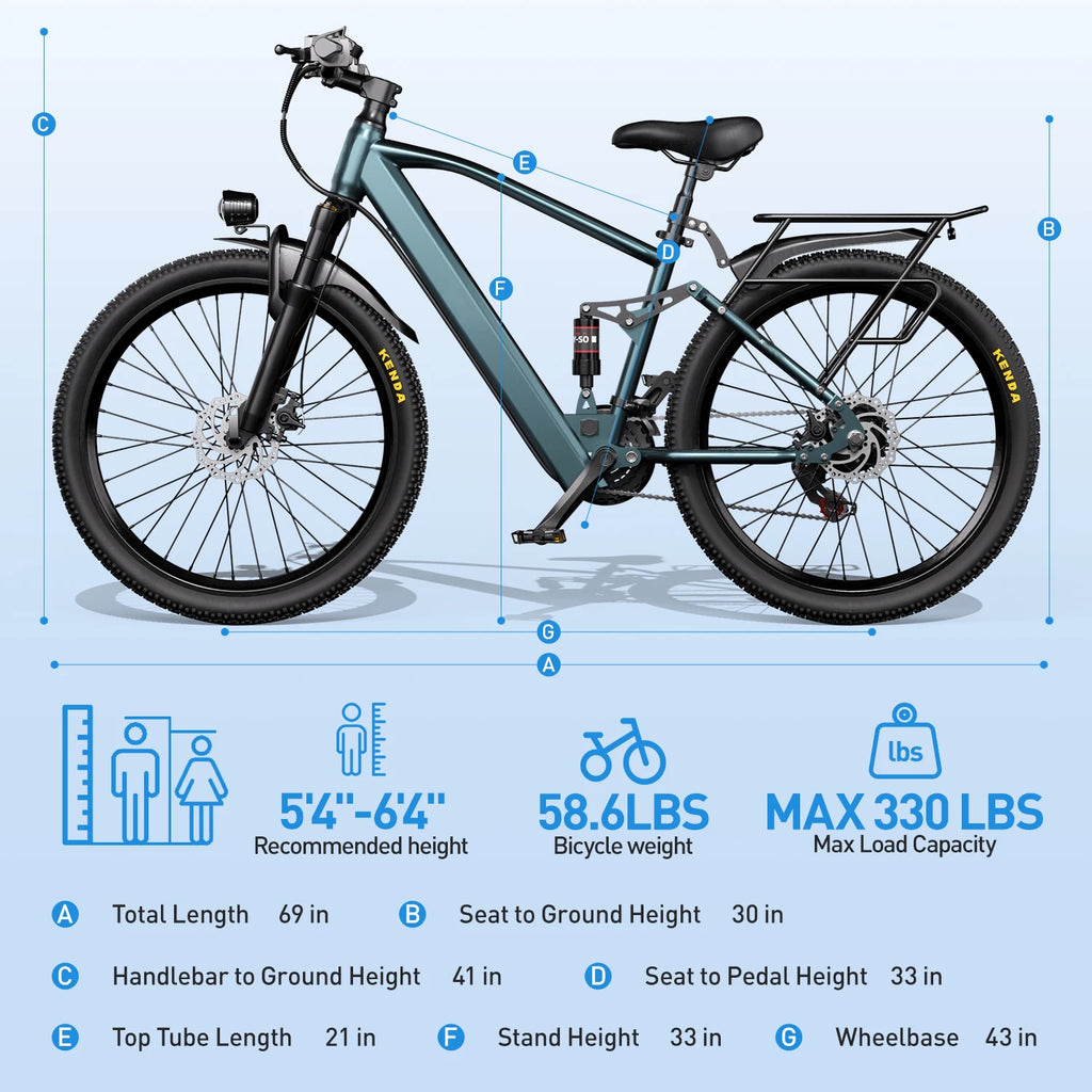 26" 24" Electric Mountain Bike with 36V Battery Peak 500W Motor
