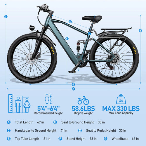 26" 24" Electric Mountain Bike with 36V Battery Peak 500W Motor