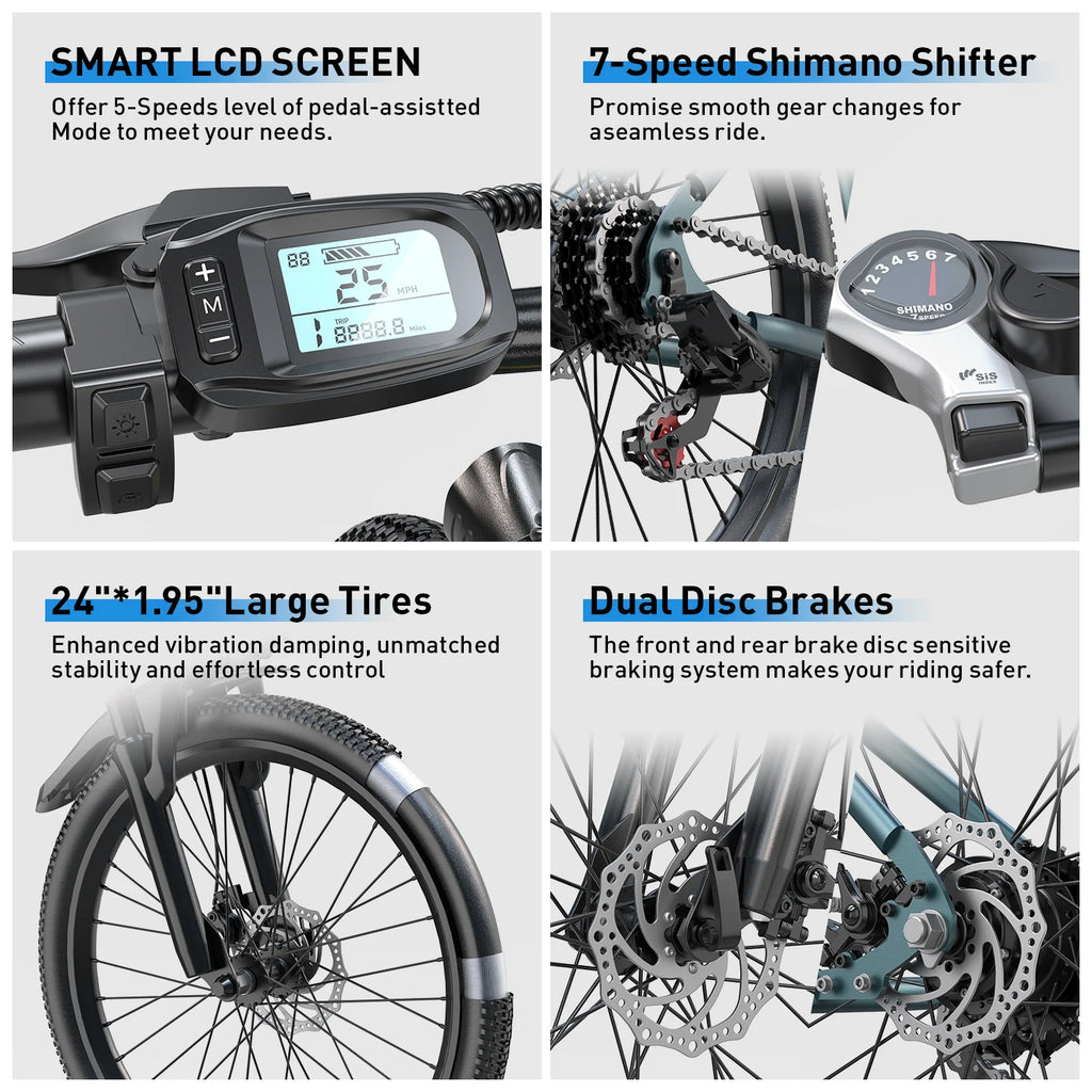 26" 24" Electric Mountain Bike with 36V Battery Peak 500W Motor