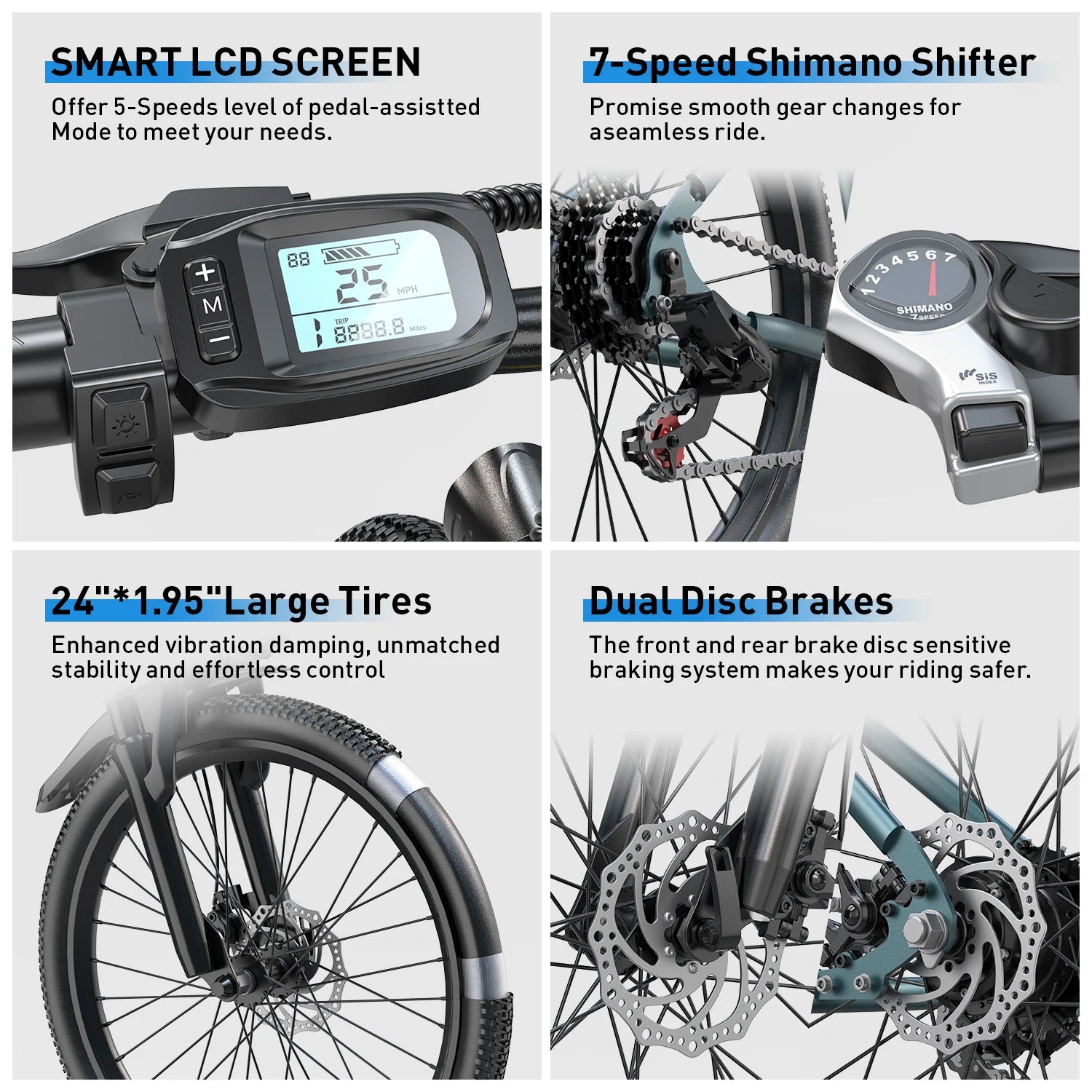 26" 24" Electric Mountain Bike with 36V Battery Peak 500W Motor